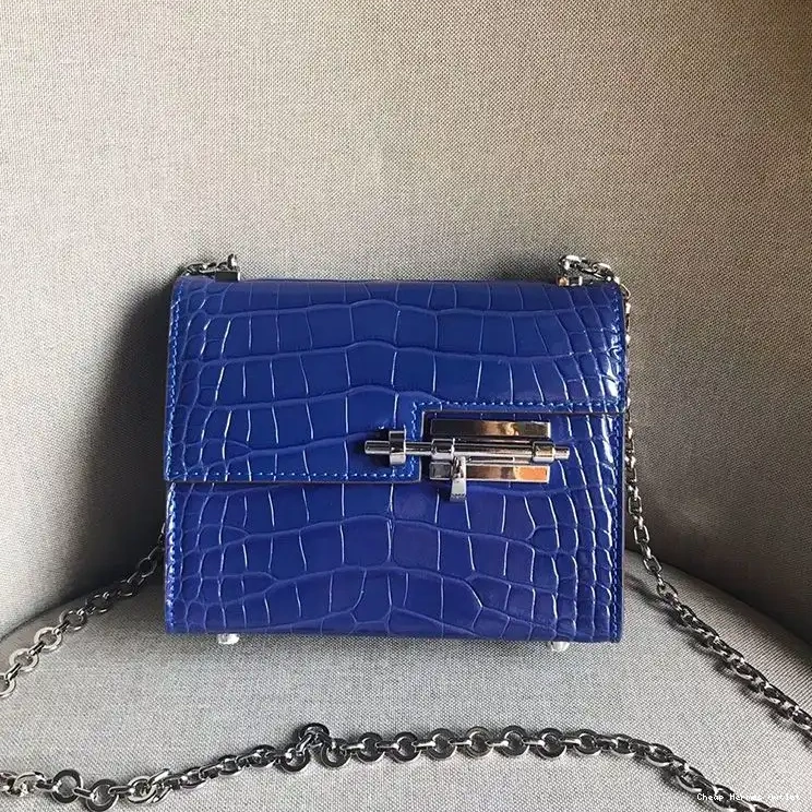 Bag Mini Hardware Blue Alligator In Chaine Palladium Leather Verrou Hermes 0502